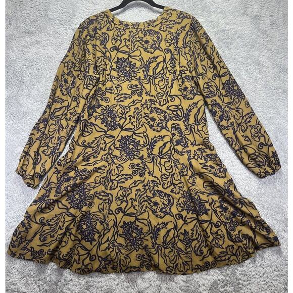 Peruvian Connection Yellowstone Boho Mini Dress Medium Mustard Yellow Blue Print - Picture 3 of 9